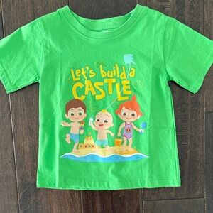 NWT Official Cocomelon Vibrant Green Kids' T-Shirt with Castle Graphic